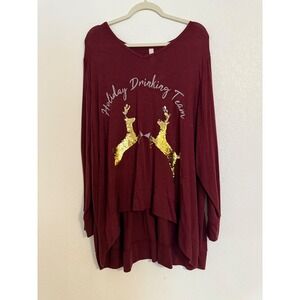 Cacique Sleep Holiday Drinking Team Top‎ Tunic Sequin Reindeer 26/28